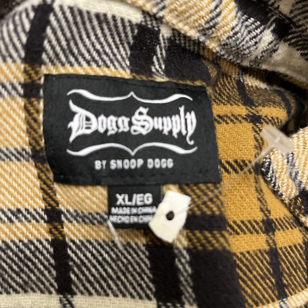 DOGG SUPPLY Men's Flannel Shirt by Snoop Dogg Yellow Black White Plaid Size XL - Picture 9 of 10